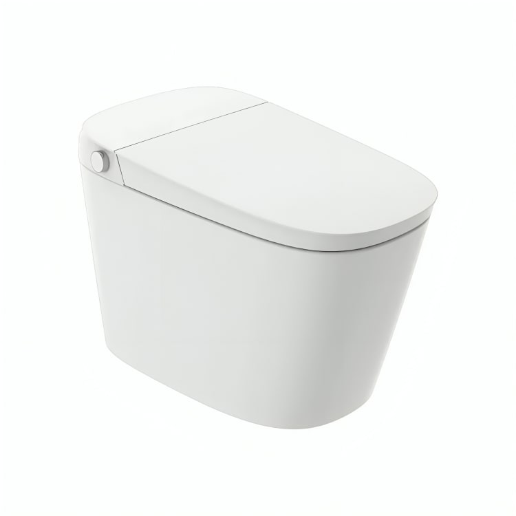 Sanitario inteligente F25-T con control remoto, bidet autolimpiante, descarga con sensor, secado con aire caliente, esterilización por plasma y control desde app. Alta tecnología y diseño elegante.