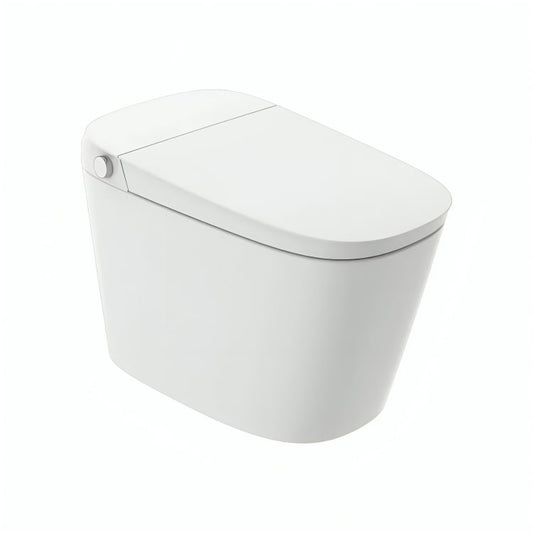 Sanitario inteligente F25-T con control remoto, bidet autolimpiante, descarga con sensor, secado con aire caliente, esterilización por plasma y control desde app. Alta tecnología y diseño elegante.