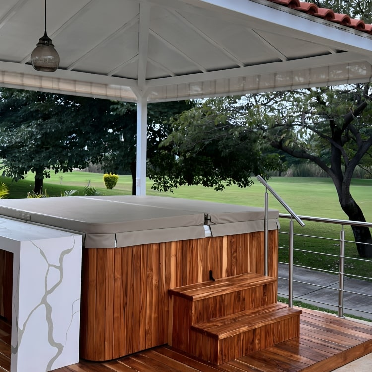 Spa Jumbo de gran formato con triple motor, 45 jets, fuentes, cromoterapia y sistema LED. Máximo lujo y confort. ¡Cómpralo en Todo Para tu Baño!