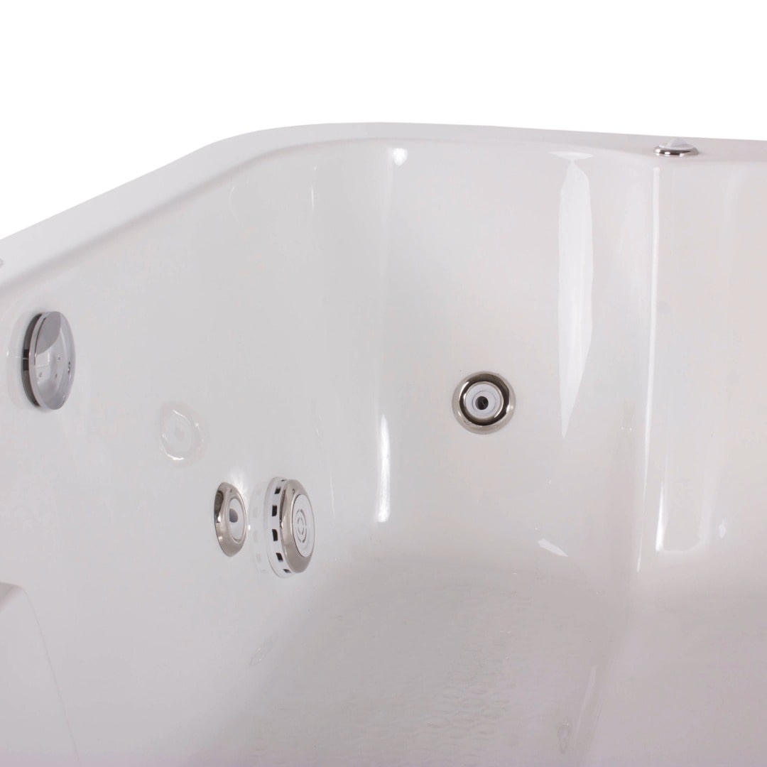 Tina doble empotrada con 10 jets, motor de 1 HP y diseño elegante. Ideal para relajarse en pareja. ¡Cómprala en Todo Para tu Baño!