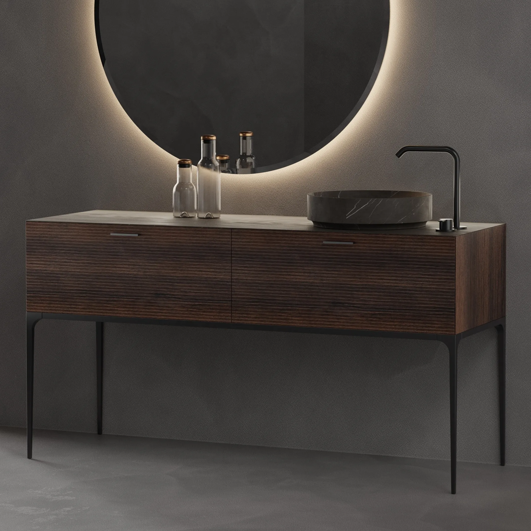 Mueble de baño Tintoretto
Diseño en color nogal, lavabo negro mate y materiales premium certificados. Sofisticación y funcionalidad para baños modernos.
KL810883-120