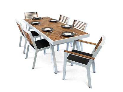 Comedor para exterior York para 6 - Blanco y Negro