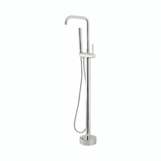 Llave de pedestal para tina con ducha de mano Ebro | Diseño moderno, acabado en negro mate o cromo, con cuerpo de latón y cartucho cerámico. Ideal para tinas freestanding.