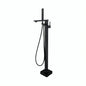 Llave de pedestal Tiber en cromo o negro mate. Diseño geométrico premium, latón de alta resistencia y cartucho cerámico. Ideal para baños modernos de lujo.