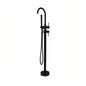 Llave de pedestal Volga en cromo o negro mate. Diseño premium, latón de alta resistencia, ducha de mano y cartucho cerámico. Elegancia y funcionalidad para baños de lujo.
