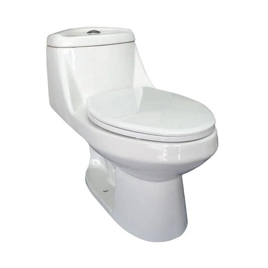 Sanitario One Piece Alexandra con doble descarga a gravedad. Disponible en blanco, negro y marfil. Diseño imponente, eficiente y elegante para baños modernos.