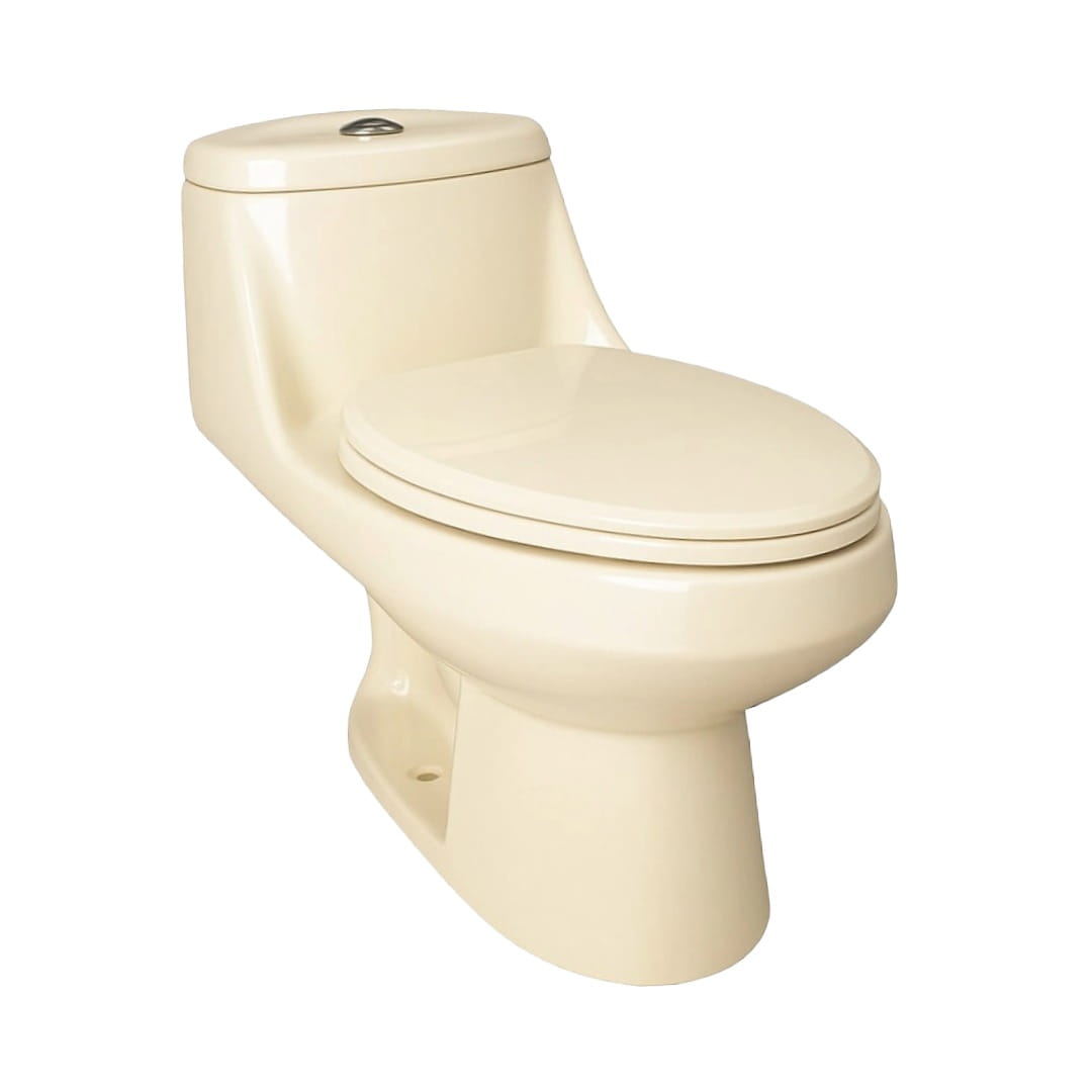 Sanitario One Piece Alexandra con doble descarga a gravedad. Disponible en blanco, negro y marfil. Diseño imponente, eficiente y elegante para baños modernos.