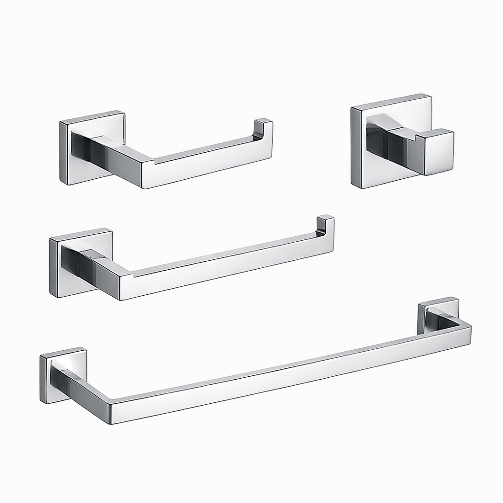 Set de accesorios Moravia en latón. Incluye 4 piezas empotradas para baño. Disponible en Todo Para tu Baño