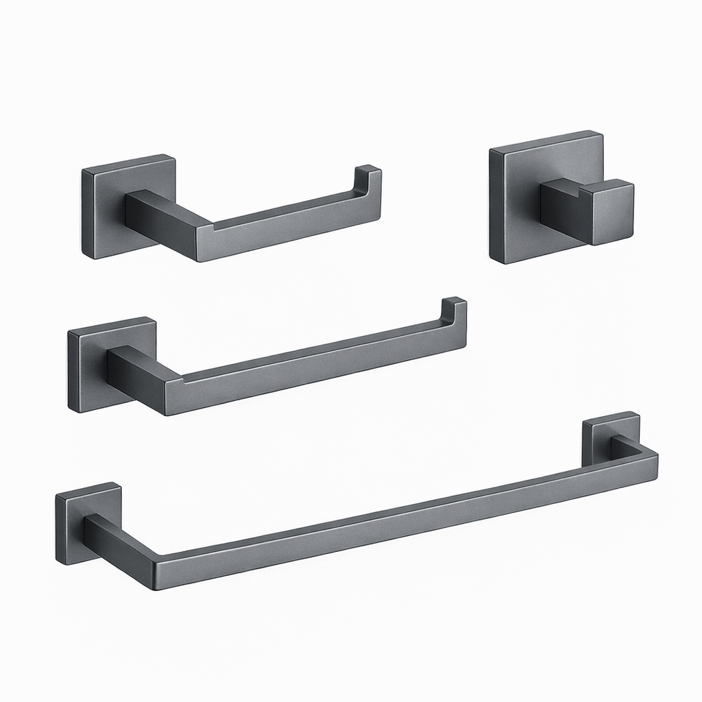 Set de accesorios Moravia en latón. Incluye 4 piezas empotradas para baño. Disponible en Todo Para tu Baño