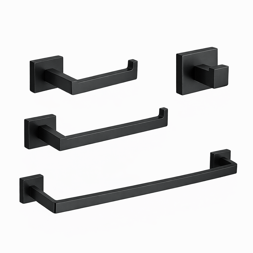 Set de accesorios Moravia en latón. Incluye 4 piezas empotradas para baño. Disponible en Todo Para tu Baño