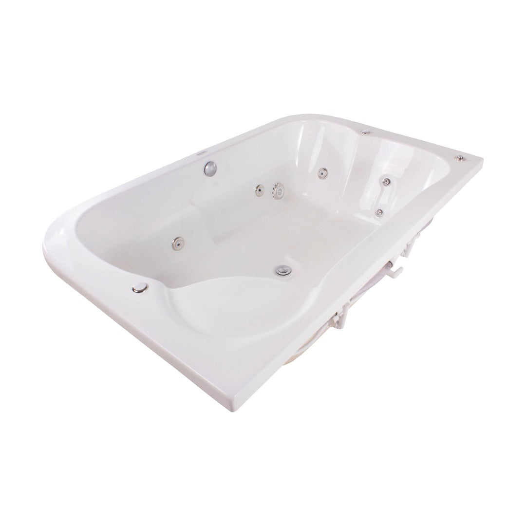 Tina doble empotrada con 10 jets, motor de 1 HP y diseño elegante. Ideal para relajarse en pareja. ¡Cómprala en Todo Para tu Baño!