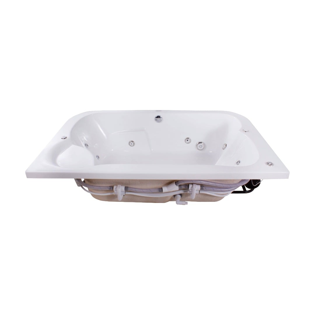 Tina doble empotrada con 10 jets, motor de 1 HP y diseño elegante. Ideal para relajarse en pareja. ¡Cómprala en Todo Para tu Baño!