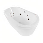 Bañera freestanding con hidromasaje para espacios pequeños. Diseño ovalado, jets terapéuticos, faldón perimetral. ¡Elige tu color ideal y relájate!