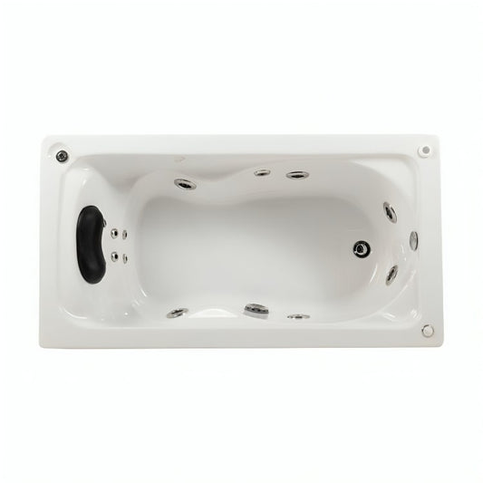 Tina individual empotrada con 12 jets, motor de 2.5 HP y diseño ergonómico. Ideal para baños compactos. ¡Adquiérela en Todo Para tu Baño!