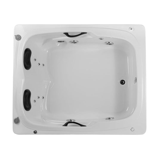 Tina de hidromasaje doble para empotrar Tapatía. Acrílico antibacterial, 2.5 HP, jets direccionales y lumbares, opción de cromoterapia y ozono. Ideal para baños residenciales de alto confort.