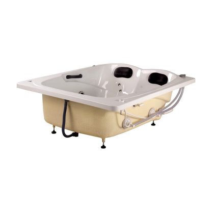 Tina de hidromasaje doble para empotrar Tapatía. Acrílico antibacterial, 2.5 HP, jets direccionales y lumbares, opción de cromoterapia y ozono. Ideal para baños residenciales de alto confort.