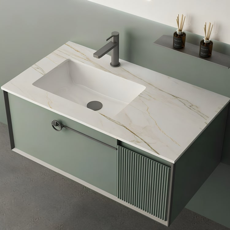 Mueble de baño Rafaello en verde Morandi con encimera de piedra sinterizada y cierre suave. Diseño elegante, materiales premium y certificaciones internacionales.

SKU: WS815300-100