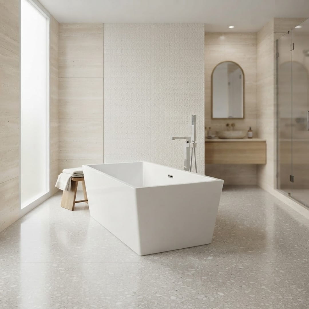 Descubre la bañera freestanding C-120. Diseño ovalado compacto, acrílico de alto brillo y ergonomía superior. Todo Para Tu Baño, autoridad en wellness en México.