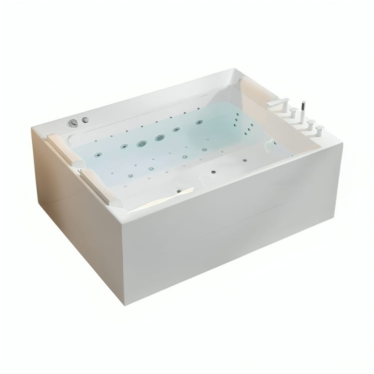 Tina de hidromasaje Mikonos con agua, mostrando sistema de jets y experiencia de spa premium.