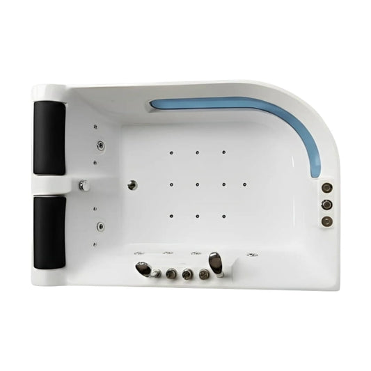 Tina de hidromasaje doble Sicilia con posición derecha o izquierda. Acrílico antibacterial, sistema de hidromasaje, cromoterapia y diseño espejo para una instalación precisa. Ideal para baños modernos y proyectos residenciales de alto nivel.