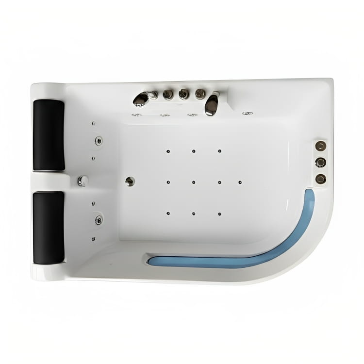 Tina de hidromasaje doble Sicilia con posición derecha o izquierda. Acrílico antibacterial, sistema de hidromasaje, cromoterapia y diseño espejo para una instalación precisa. Ideal para baños modernos y proyectos residenciales de alto nivel.